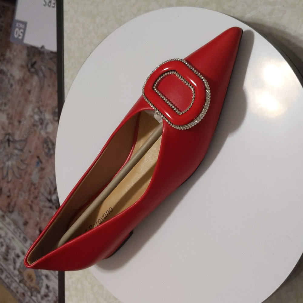C.Paravano Red Flats with Rhinestone Buckle
